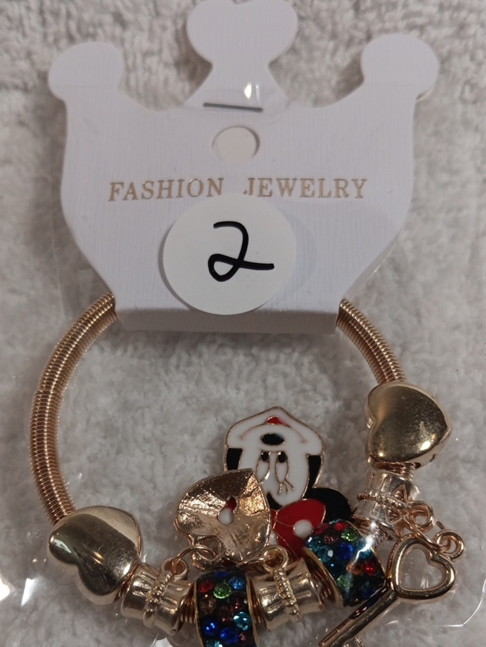 Fashion Jewelry Gold-Tone Kids Charm Bracelet with Multicolor Rhinestones